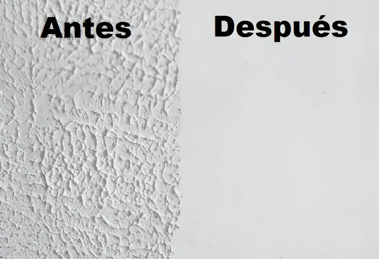 Antes y después de quitar gotelé en pared, trabajo de Los Pintores Cáceres